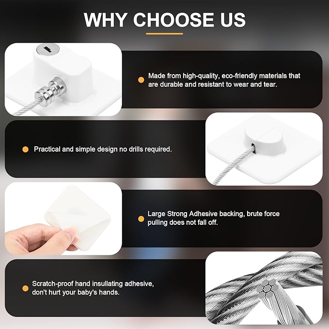 Fridge Lock, 2PCS Upgraded Refrigerator Lock for Freezer, Cabinets and Drawers, Air Fryer, Closets, Windows, Doors, Durable ABS with Adhesive Backing, Easy Install, No Tools Needed, White