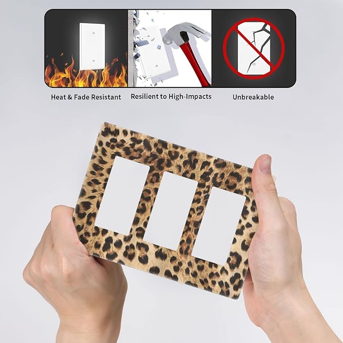Classic Leopard Cheetah 3 Gang Triple Rocker/Decor Light Switch Wall Plate Cover Decorative Electrical Faceplate For Girls Boys Home Bedroom Decorate Large Size 6.57" x 4.65