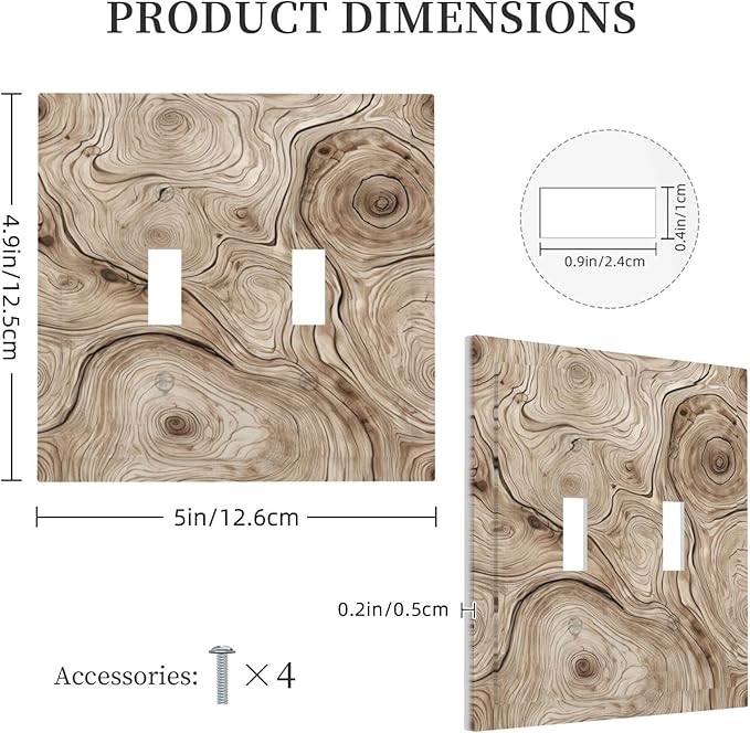 Tree Annual Rings Burl Texture Brown Wood Grain Print Decorative Switch Plates 2 Gang Double Toggle Outlet Light Switch Cover Wall Plate Electrical Faceplate for Farmhouse Bedroom Decor