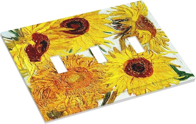 Rustic Sunflower Oil Painting Vintage Flowers Decorative Switch Plates 3 Gang Wall Plate Triple Toggle Light Switch Cover Faceplate Electrical Wall Panels for Bed Room Living Room Decor