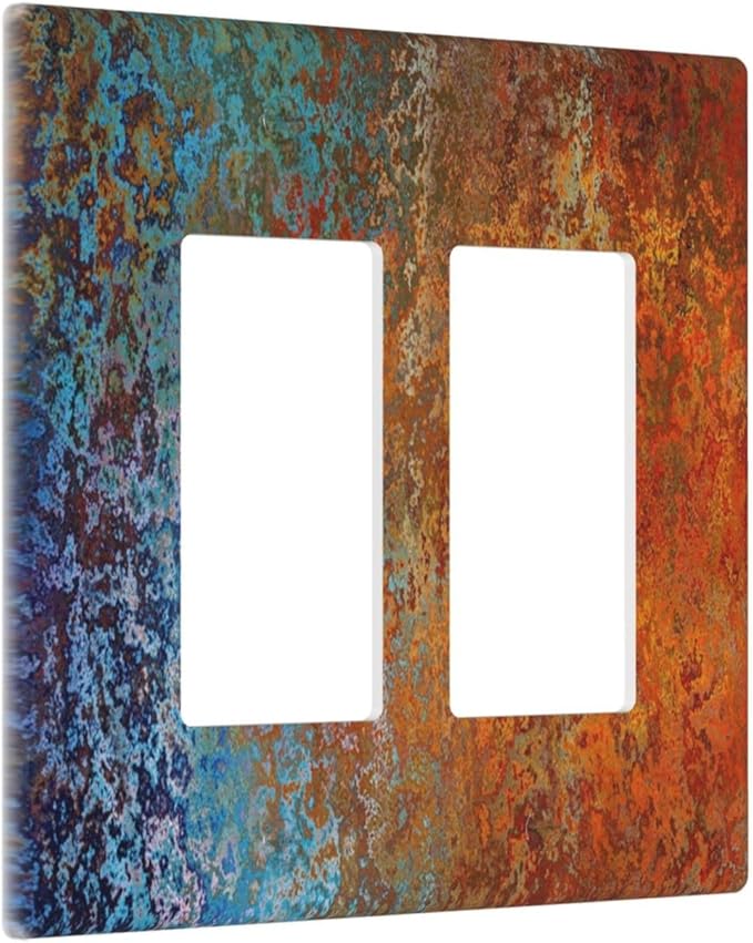 Decorative Switch Plate Covers Vintage Copper Rust 2 Gang Double Rocker Decora Light Switch Cover Red Celestial Blue Flatprint Dual Outlet Wall Plate Electrical Faceplate GFCI for Room Decor