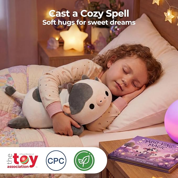 Mewaii Cute Cow Plush Pillow, Kawaii Plushies White Cow Stuffed Animals, Squishy Plushies, Cuddle Plush Pillow for Kids & Girls (13 Inch)