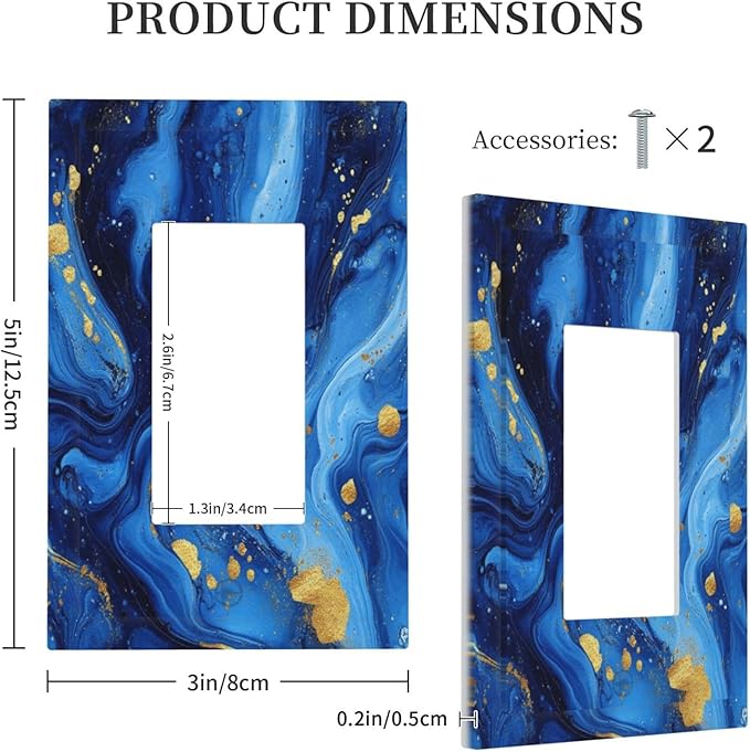 Outlet Covers Navy Blue Gold Marble Abstract Luxury 1 Gang Single Rocker Light Switch Cover Plate Decorative GFCI Wallplates Socket Cover Electrical Switch Plate Covers for Bathroom Home