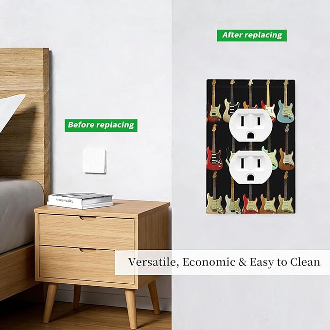 Vintage Electric Guitar Collection Duplex Wall Plate - 1-Gang Standard US Size Rock & Roll Guitar Outlet Covers for Music Studio Decor