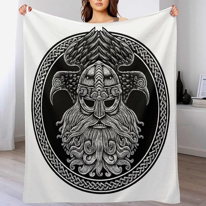 60 x 80 Inches Flannel Throw Blanket Viking Warrior Norse God Odin with Crows Birthday Present for Men Women Winter Holiday Soft Blankets for Bedding Sofa