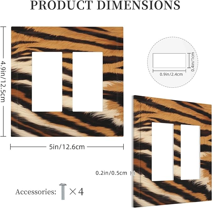 Tiger Texture Wild Animal Skin Pattern Print Decorative Outlet Covers 2 Gang Double GFCI Rocker Electrical Wall Panels Light Switch Cover Plate for Kids Room Office Decor
