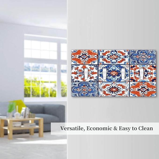 Light Switch Covers Colorful Talavera Mexican Tile Quad Toggle Electrical Faceplate 4 Gang Wall Plate Decorative Switch Plates For Bathroom Kitchen Decor