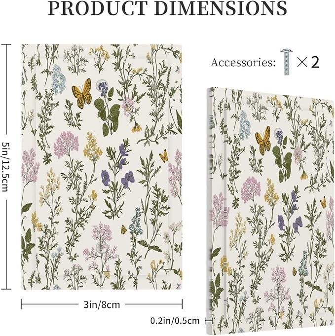 Light Switch Cover Plate Vintage Colorful Flowers Butterfly Floral 1 Gang No Device Blank Electrical Wall Plates Faceplate Decorative Switch Plate For Bed Room Living Room Decor