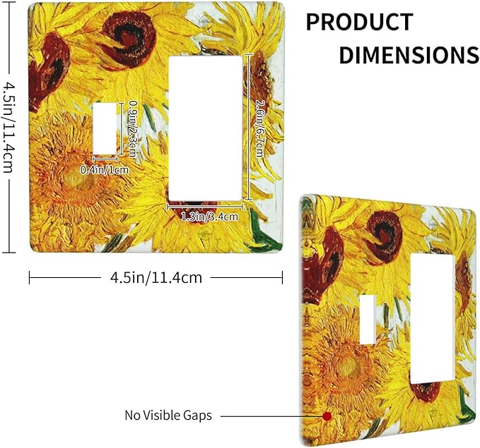Rustic Sunflower Oil Painting Vintage Flowers Outlet Covers 1 Toggle 1 Rocker Combination Decorative Wall Plate Electrical Switch Plates Light Switch Cover Plate for Bed Room Living Room Decor