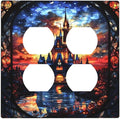 Medieval Fantasy Castle Magic Academy Outlet Covers 2 Gang Double Duplex Decorative Light Switch Covers Electrical Wallplates Socket Faceplate for Kids Room Bedroom Decor