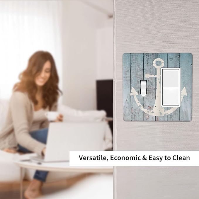 Anchor Rustic Sailing Nautical Wooden Planks Marine Outlet Covers 1 Toggle 1 Rocker Combination Decorative Wall Plate Electrical Switch Plates Light Switch Cover Plate for Bathroom Farmhouse Decor