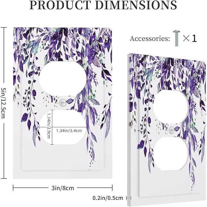 Decorative Outlet Covers Purple Eucalyptus Boho Olive Leaves Country 1 Gang Wall Plate Cover Receptacle Duplex Light Switch Cover Plate Single Dual Plug Covers Electrical Switchplate