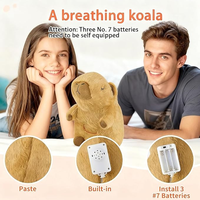 rytopt Breathing Stuffed Animal, Upgraded Version, No Breathing Movement in Its Abdomen, Capybara Breathing Plush, 4 Gear Adjustment, Volume Control, Portable Plush Toy with Music & Lights