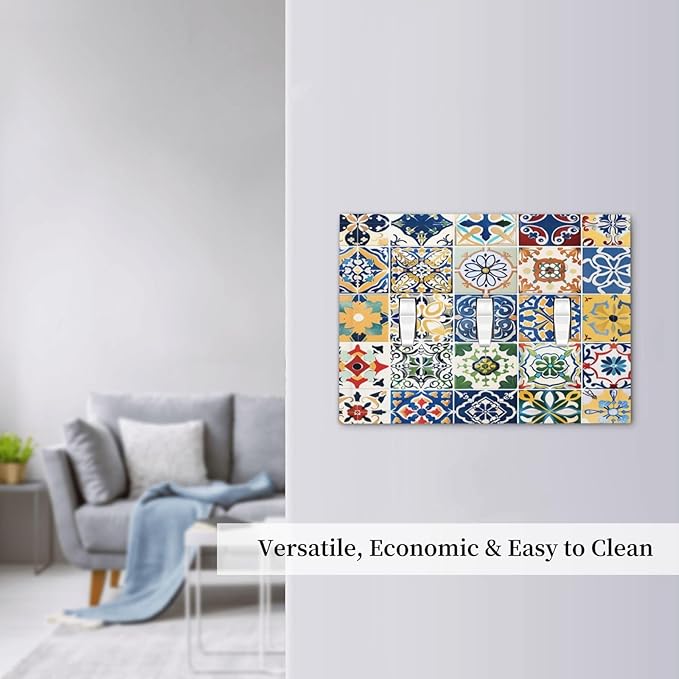 Decorative Switch Plates Moroccan Traditional Mexican Talavera Til 3 Gang Wall Plate Triple Toggle Light Switch Cover Faceplate Electrical Wall Panels for Kitchen Home Decor