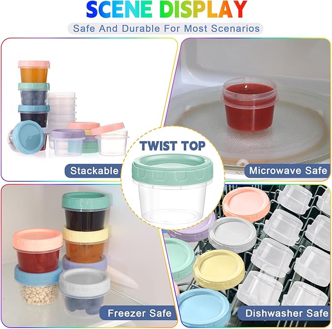 Yomarket 6pcs 2 oz Salad Dressing Container To Go Small Sauce Containers with Lids, Reusable Condiment Cups for Lunch Box, Leakproof, Freezer, Microwave & Dishwasher Safe