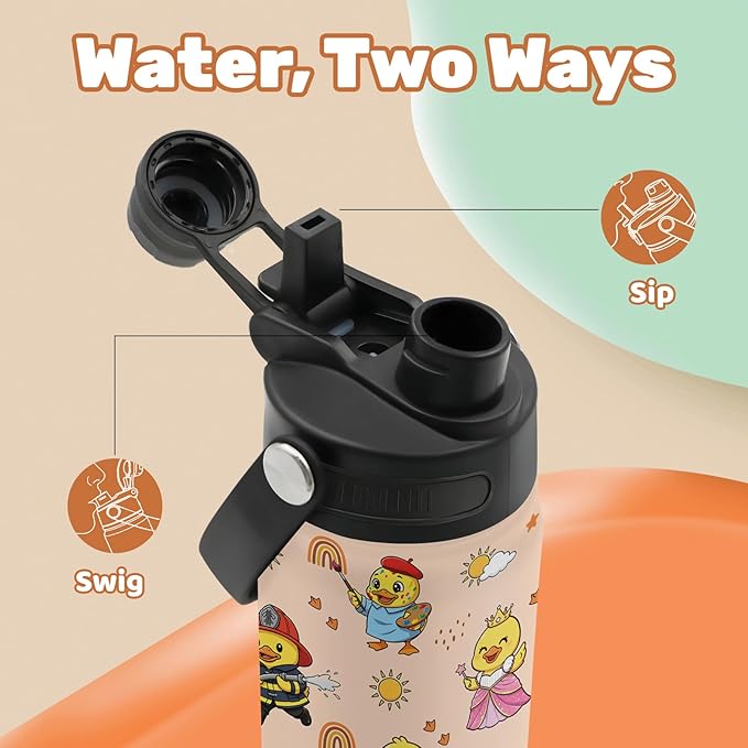 Insulated Water Bottle 18oz, Duck Gifts Water Bottle with 2-in-1 Straw and Spout Lid, Cute Duck Cup Leakproof, Ducks Cup Coffee Travel Mug for Ducks Lovers, Birthday Gift Ideal for Girls Boy