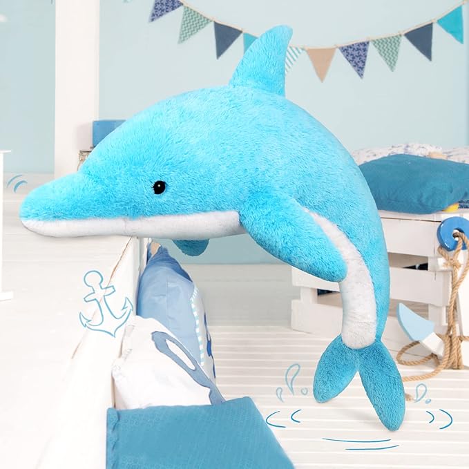 MorisMos 55 Inch Giant Dolphin Stuffed Animals, Large Stuffed Dolphin Plush Toy Soft Marine Ocean Plush Gifts for Kids, Blue