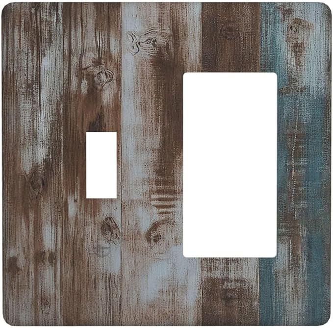 Vintage Blue Brown Wood Grain Outlet Covers 1 Toggle 1 Rocker Combination Electrical Switch Plates Light Switch Cover Plate Decorative Wall Plate for Bedroom Farmhouse Decor
