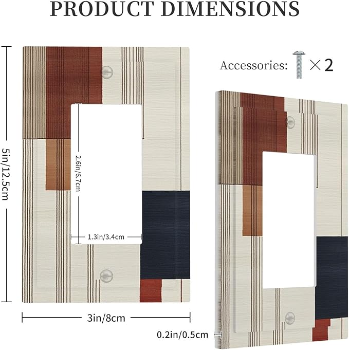 Abstract Geometric Single Light Switch Cover Plate Modern Squares 1 Gang Rocker Outlet Covers Decorative Electrical GFCI Wallplate Faceplates for Bedroom Kitchen Living Room Decor