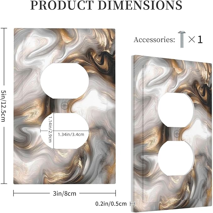 Outlet Covers Grey Brown Swirl Marble Texture 1 Gang Duplex Light Switch Cover Decorative Switch Plates Electrical Receptacle Faceplate Wall Plate For Bathroom Kitchen Decor