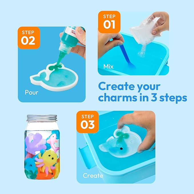 Klever Kits Glow-in-The-Dark Water Gel Kit, Magic Fairy Water Pets Toy Kit with 10 Gels(7 Glow-in-The-Dark Gels), 12 Molds, Preserving Bottle, DIY STEM Craft Kits, Arts and Crafts for Kids