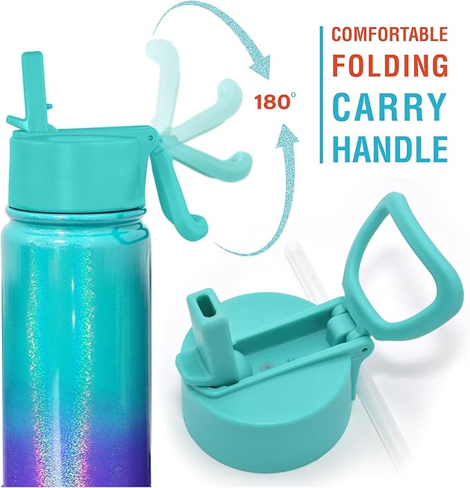 CHILLOUT LIFE 22 oz Kids Insulated Water Bottle for School with Straw Lid Leakproof and Cute Waterproof Stickers, Personalized Stainless Steel Thermos Flask Metal Water Bottle, Mermaid Sparkle