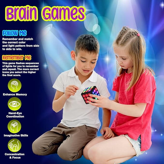 PlayRoute Electronic Brain & Memory Game Cube - Fun Toy Gift Ideas for Ages 6-12+ Year Old Boy & Girl - Cool Toys for Boys and Girls - Handheld Games Gifts for Kids and Teens