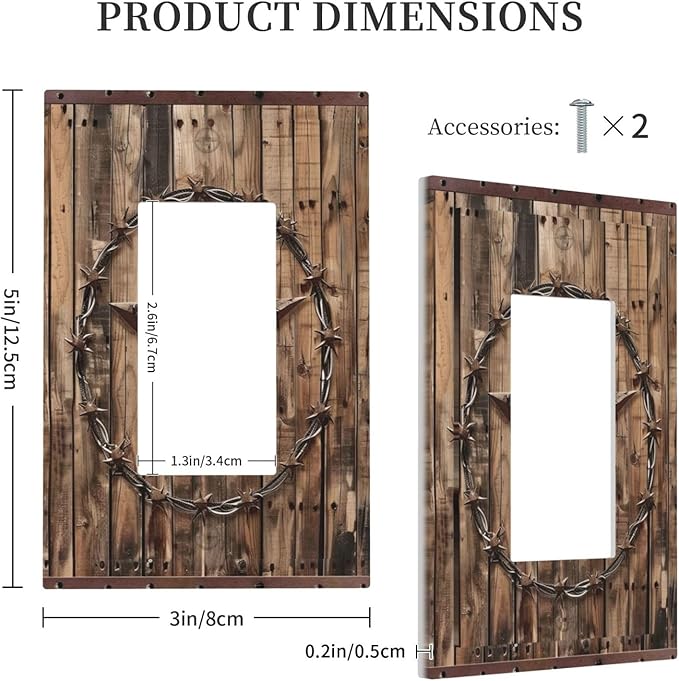 Outlet Covers Rustic Star Western Cowboy Wood 1 Gang Duplex Light Switch Cover Plate Decorative Wall Plates Electrical Switchplate Receptacle for Farmhouse Home Decor（2 Pack）