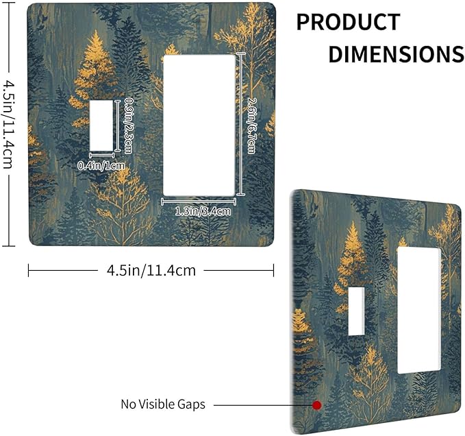Decorative Toggle Switch Cover Plate with Golden Trees & Abstract Gradient Forest Landscape Design 2-Gang 1-Gang Standard Wall Plate Light Switch Cover for Blue Retro Home Decor