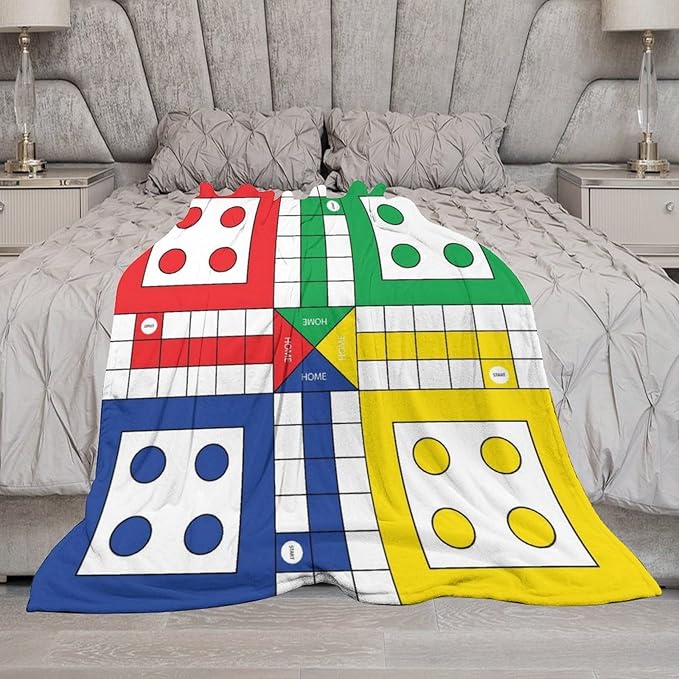 60 x 80 Inches Flannel Throw Blanket Ludo Game Board Birthday Present for Men Women Winter Holiday Soft Blankets for Bedding Sofa