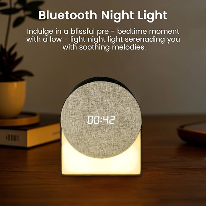 White Noise Machine Alarm Clock with Night Light, 4in1 Bluetooth Speaker & Natural Sounds – Portable Sleep Aid for Adults, Kids & Baby – Rechargeable, Timer, Dimmable Warm Light