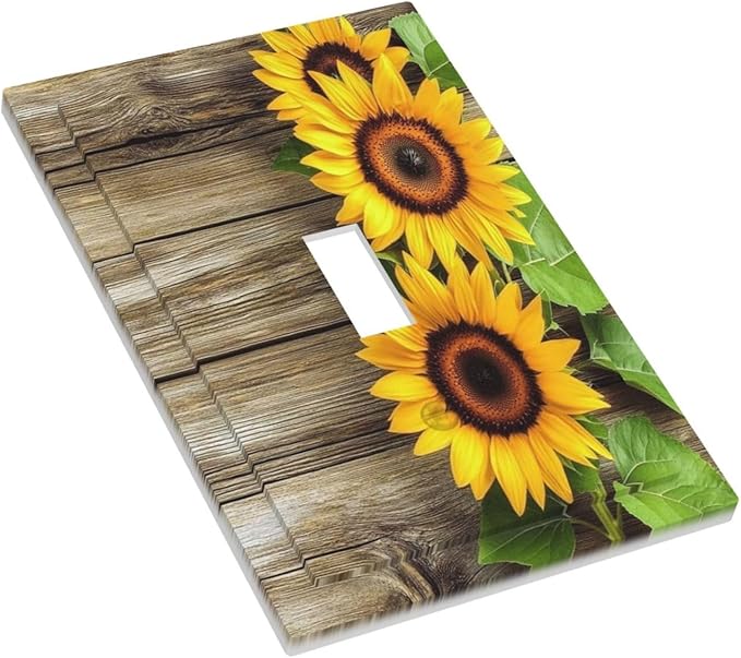 Decorative Light Switch Cover Sunflowers Rustic Wood 1 Gang Single Toggle Device Electrical Faceplate Switchplates Decorator Outlet Wall Plate For Farmhouse Cabin Decor