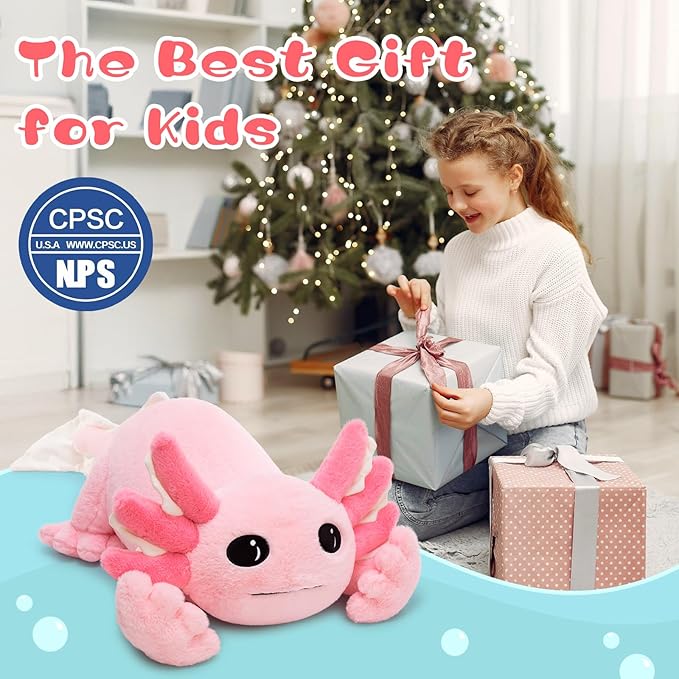 Tezituor Large Axolotl Plush Pillow, 39.5" Giant Glowing Axolotl Stuffed Animal, Super Soft & Cuddly Glow in The Dark Long Body Pillow for Kids, Teens Adults Birthday Gifts