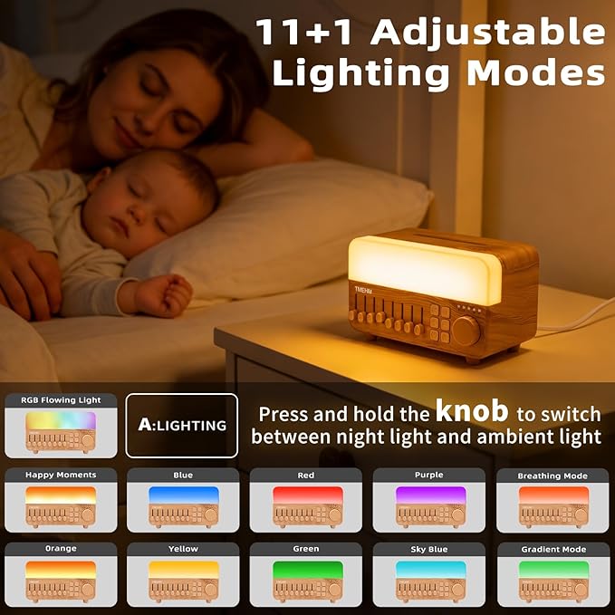 TMEHM 4-in-1 Sleep Sound Machine with White Noise & 8 Nature Sounds, Bluetooth Speaker, Night Light & Aroma Diffuser with Timer for Baby, Kids and Adults (Wood Grain Finish)