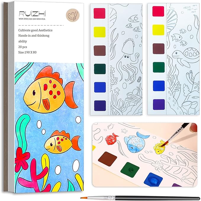 JUNQIU Watercolor Coloring Books for Kids Ages 4-8, Pocket Watercolor Painting Book for Toddlers, Easter Basket Stuffers For Girls Boys, Stocking Stuffers For Kids