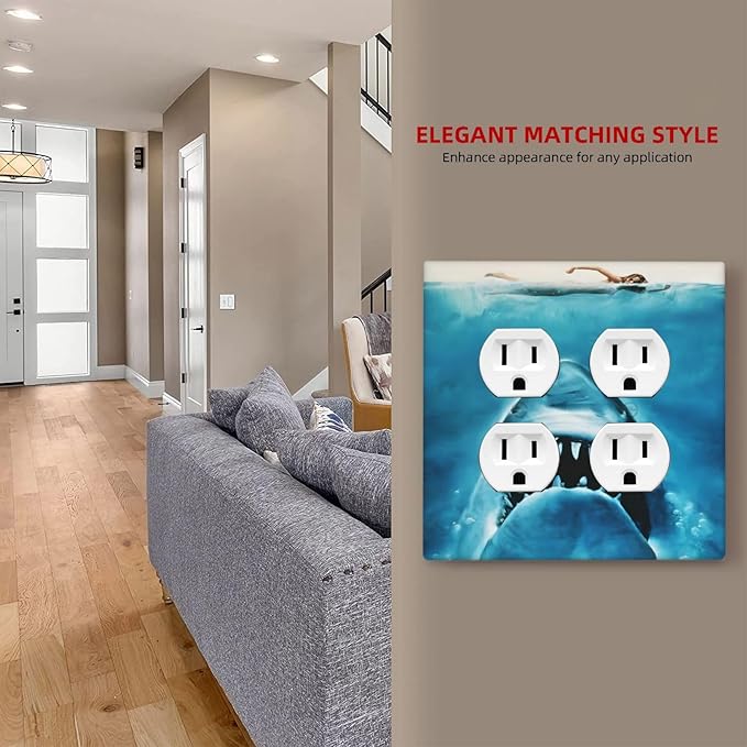 Swimming Woman Funny Shark Blue Ocean Outlet Covers 2 Gang Double Duplex Decorative Light Switch Covers Electrical Wallplates Socket Faceplate for Kids Room Bedroom Decor