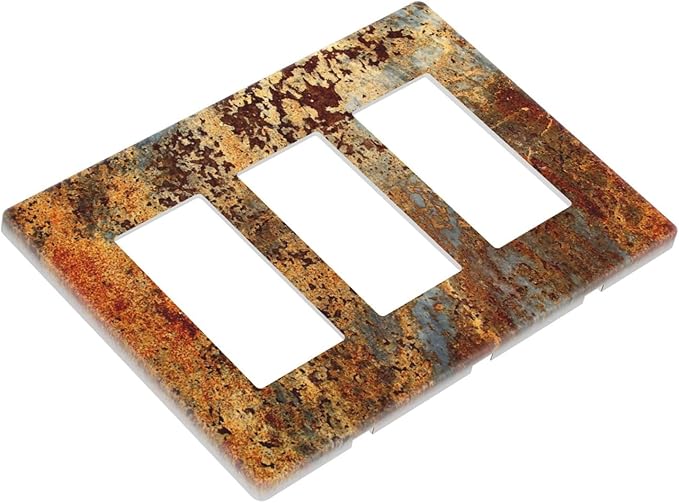 Rust Old Rusty Copper Rustic 3 Gang Triple Rocker/Decorator Light Switch Wall Plate Cover Decorative Gfci Electrical Faceplate Switchplate Room Decorate