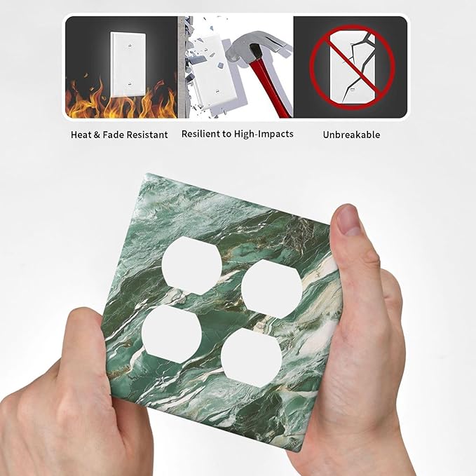 Decorative Outlet Covers with Modern Luxury Green Marble Texture Design 2 Gang Wall Plate Double Duplex Receptacle Light Switch Cover Switch Plate Cover for Kitchen Bathroom Decor