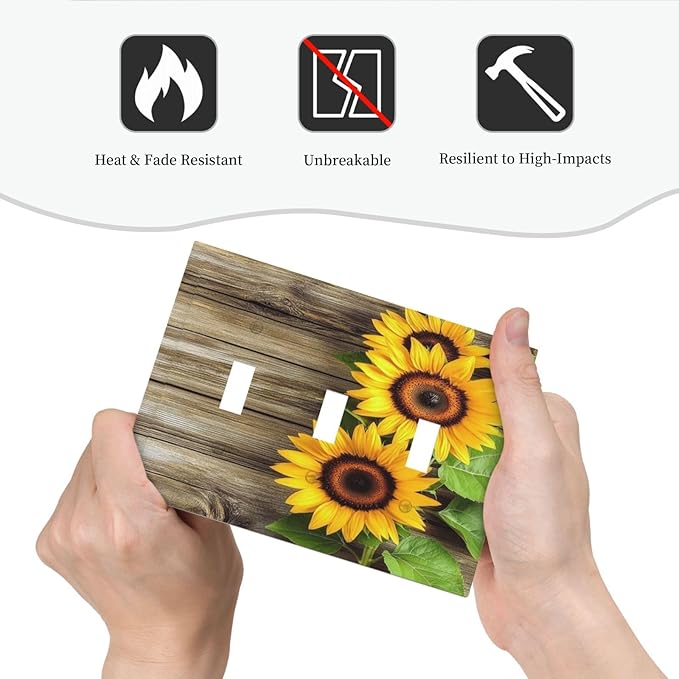 Decorative Switch Plates Sunflowers Rustic Wood 3 Gang Wall Plate Triple Toggle Light Switch Cover Faceplate Electrical Wall Panels For Farmhouse Cabin Decor