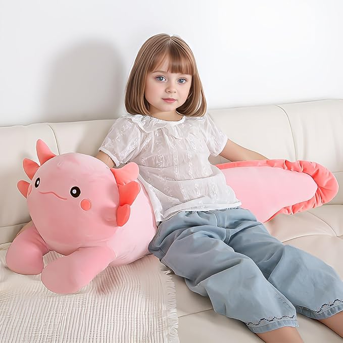 MMguai 40'' Big Pink Axolotl Plush Stuffed Animal, Large Axolotl Long Body Pillow Stuffy Plush Toy, Giant Soft Salamander Squishy Plushie Gift for Kids Boys Girls, Birthday, Christmas