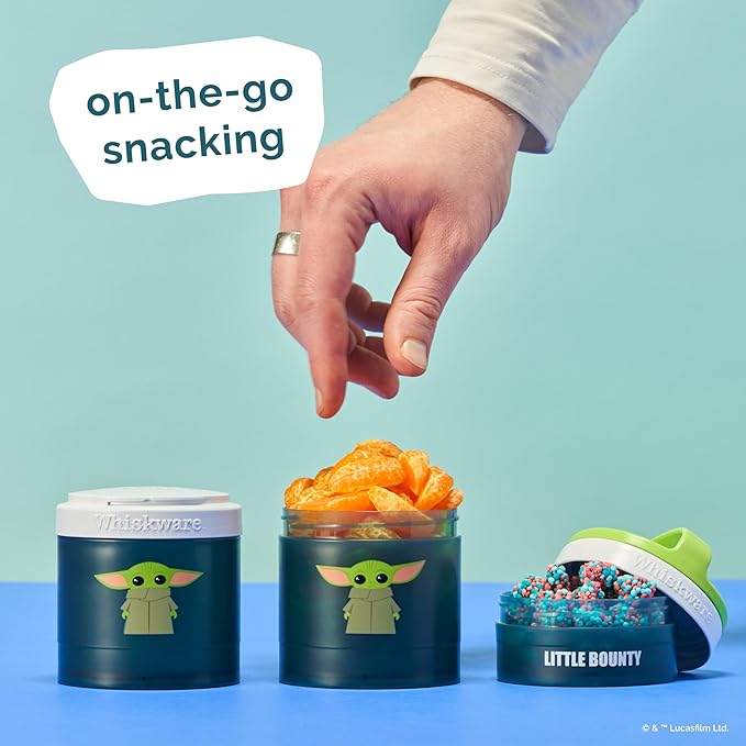 Whiskware Stackable Snack Containers for Kids and Toddlers, 3 Stackable Snack Cups for School and Travel, The Child Little Bounty - Green/White/Teal