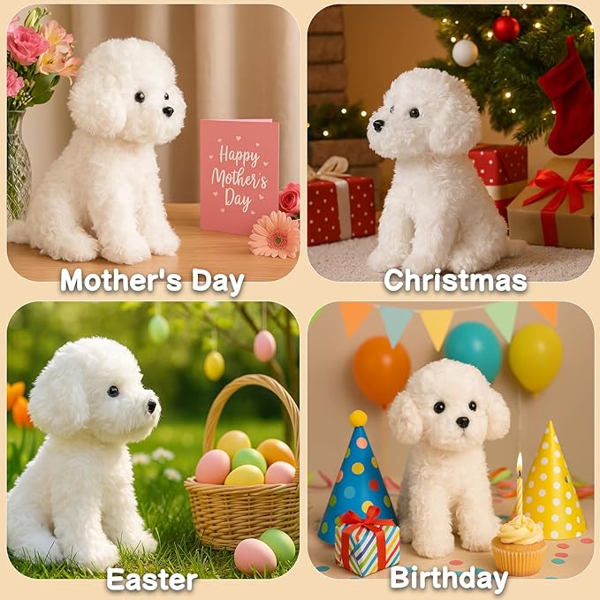 WEIGEDU White Toy Poodle Stuffed Animal Dog Puppy - Bichon Frise Maltese Maltipoo White Labradoodle Plush Toy for Kids and Babies 12.6"