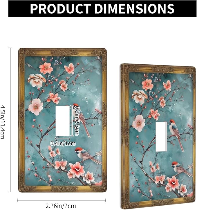 Decorative Art Light Switch Covers Vintage Chinoiserie Oriental - Teal Birds and Floral Branch Single Toggle Wall Plate Decorative Switchcover Electrical Switchplate for Home Decor
