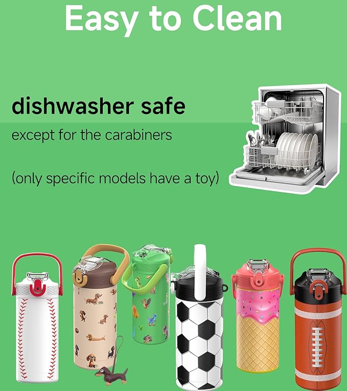 MYFOREST 14oz/400ml Insulated Kids Water Bottle, Odor-Free Surgical Grade Liner, Dishwasher-Safe, Name Spot, Soft Sipper, Gift for Dino Fan (DinoCraft: Chibi)