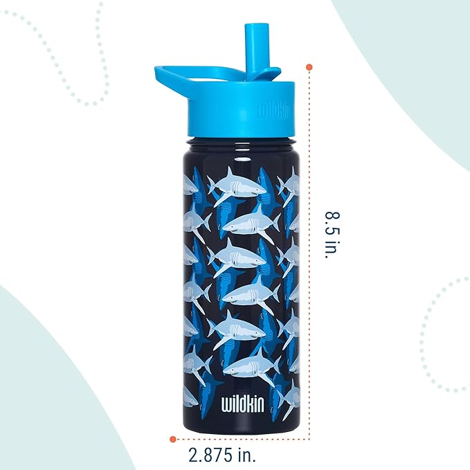Wildkin Kids 18oz Stainless Steel Water Bottle – BPA-Free, Leakproof, Insulated, Easy-Clean - Sharks