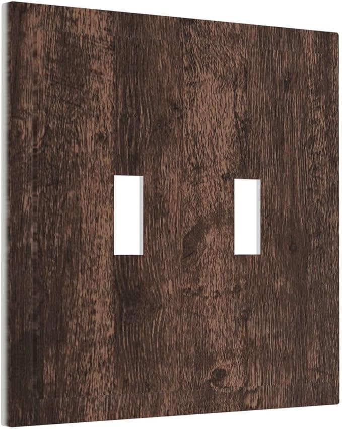 Brown Dark Wood Plank Rustic Vintage Print Decorative Switch Plates 2 Gang Double Toggle Outlet Light Switch Cover Wall Plate Electrical Faceplate for Farmhouse Home Decor