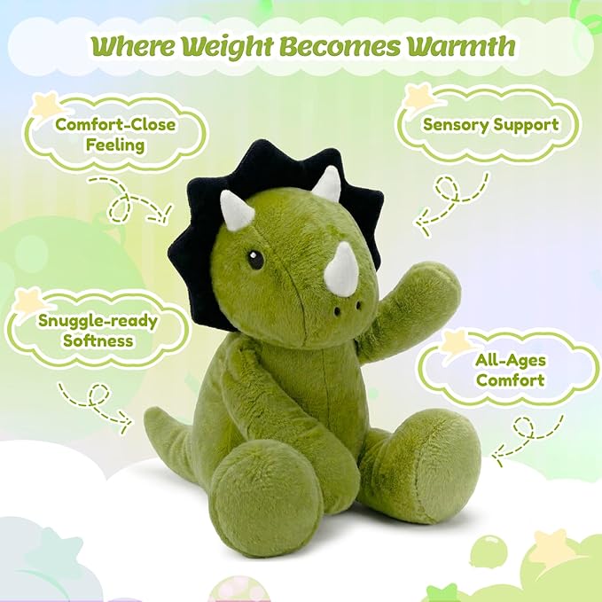 BRICHOEE 5lbs Weighted Triceratops Stuffed Animals, 20'' Weighted Comfort Sensory Soothing Dinosaur Plush Toy, Cuddling Calming Cuddle Companion Gifts for Adults & Kids