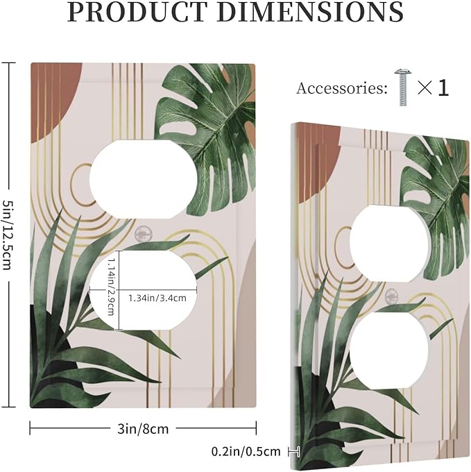 70s Tan Beige Boho Bohemian Palm Leaf 1-Gang Duplex Receptacle Wall Plate Outlet Cover Mid Century Botanical Aesthetic Abstract Art Sun Electrical One Gang Device Light Switch Faceplate Socket Cover