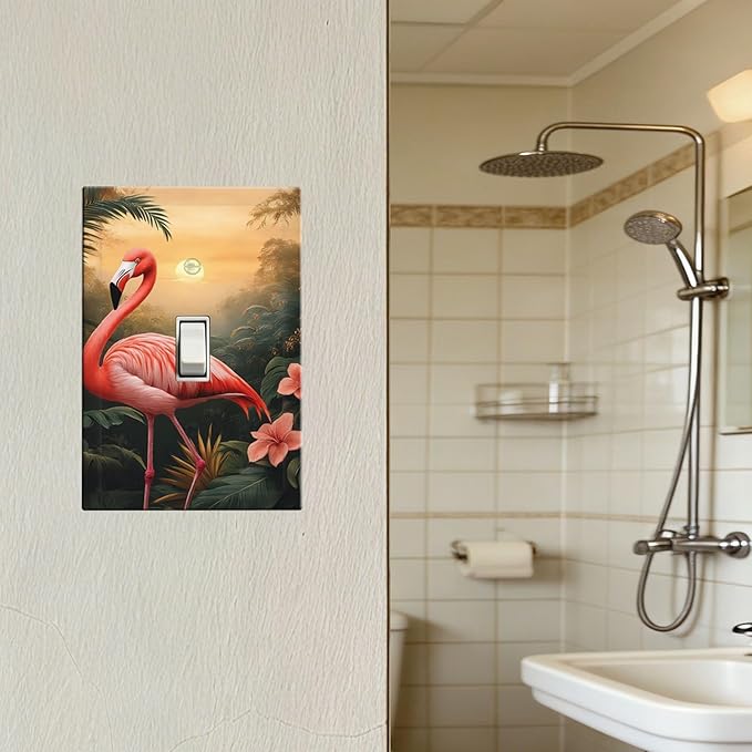 Tropical Flamingo Jungle Paradise 1-Gang Toggle Light Switch Plate, Exotic Jungle Decorative Wall Plate for Bathroom Decor