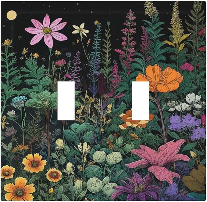 Decorative Light Switch Cover Plate Brainstorming Sketches of Weeds Wildflowers Plants 2 Gang Wall Plate Oversized Double Toggle Two Switch Wall Cover Plate Face Plate